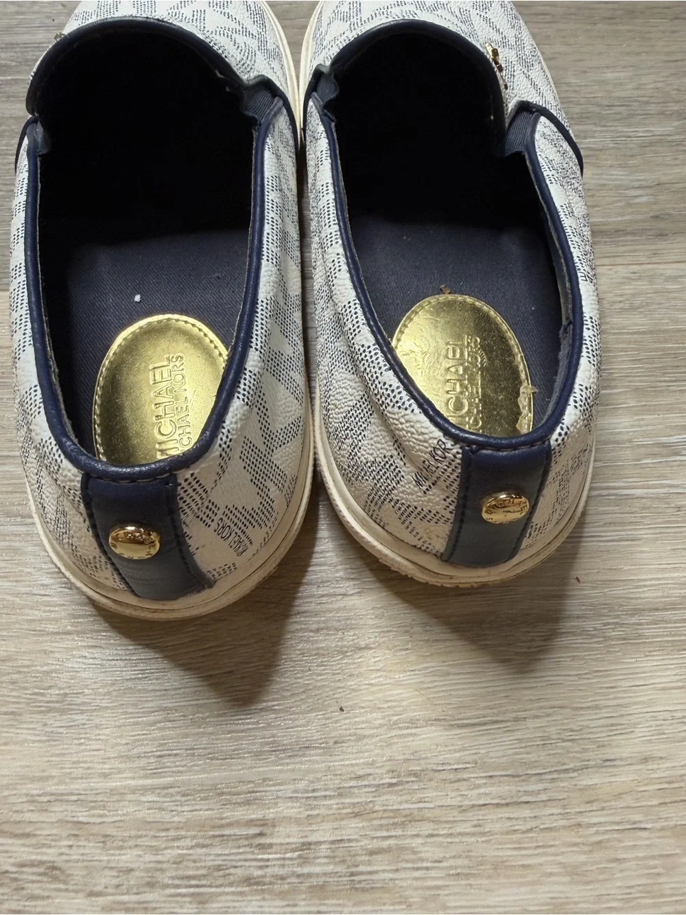 Michael Kors Cream and Navy Logo Slip-On Flats